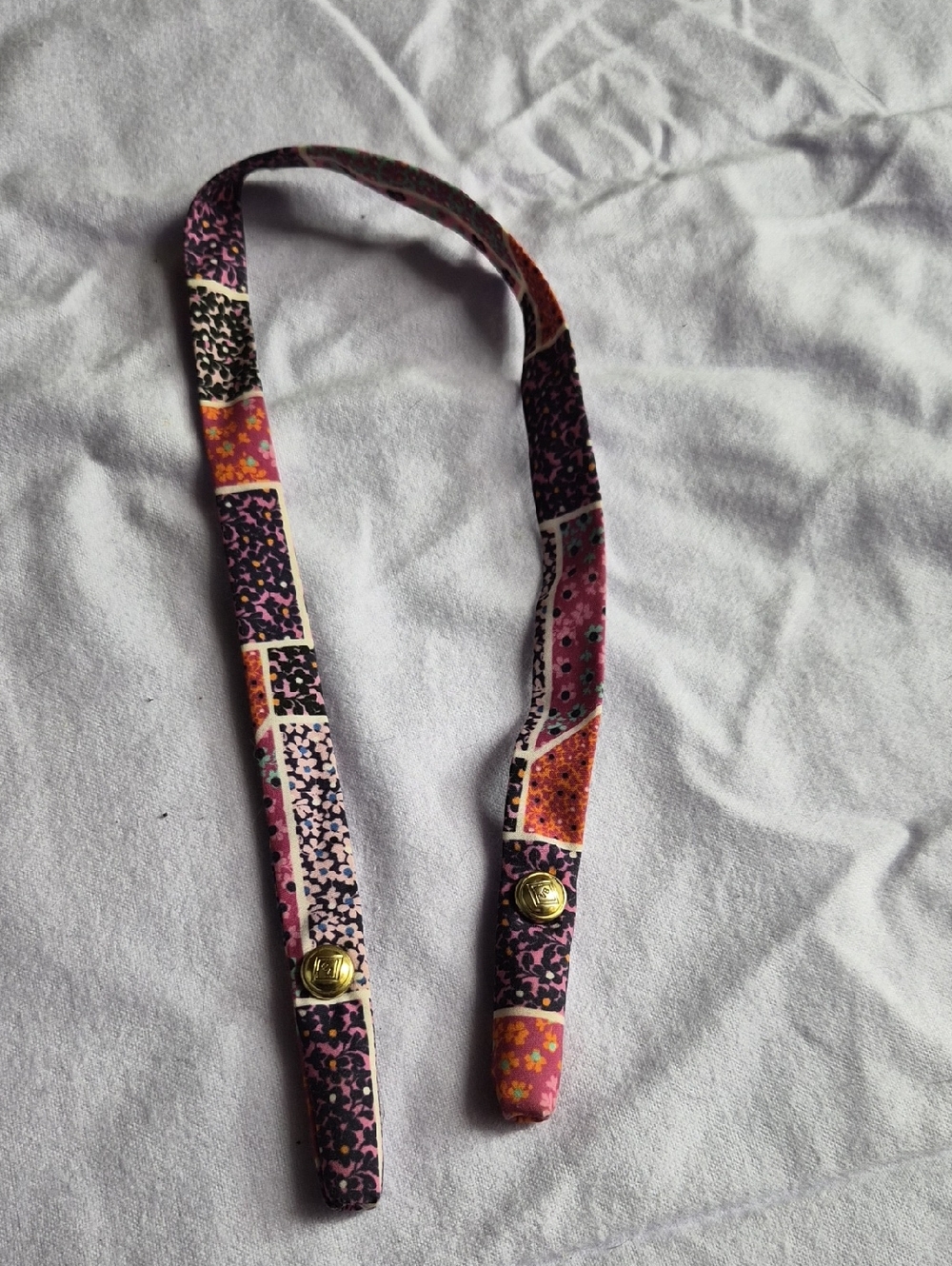 Women's Pink Patterned Fabric Sunglass Strap with Gold Accent